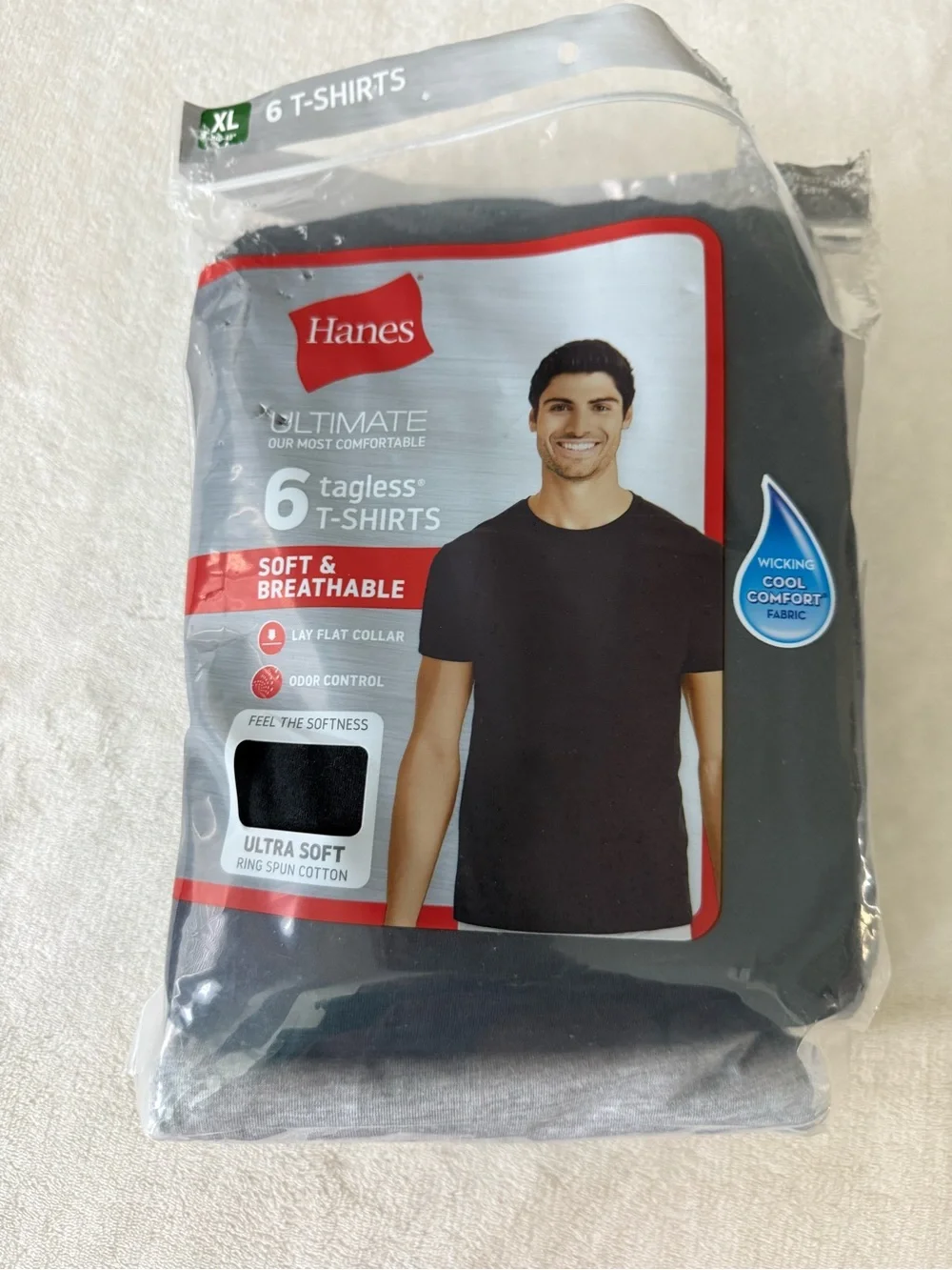 6-pack Hanes Ultimate tagless crewneck T-shirts XL soft black & grey D89